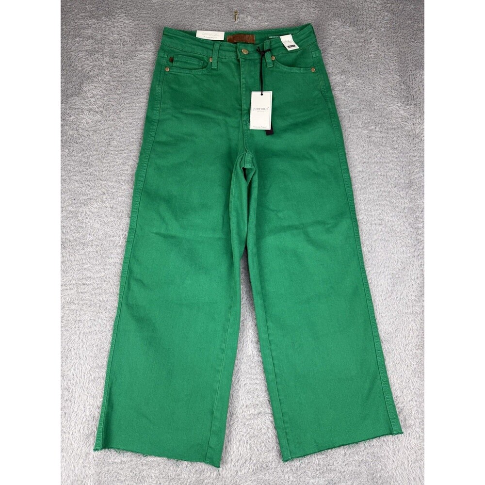 Judy Blue Jeans Women 5/27 Kelly Green High Rise Tummy Control Wide Leg NWT